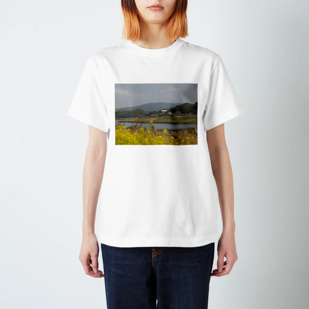 八女好き高さんの春の飛形山と矢部川（八女） スタンダードTシャツ