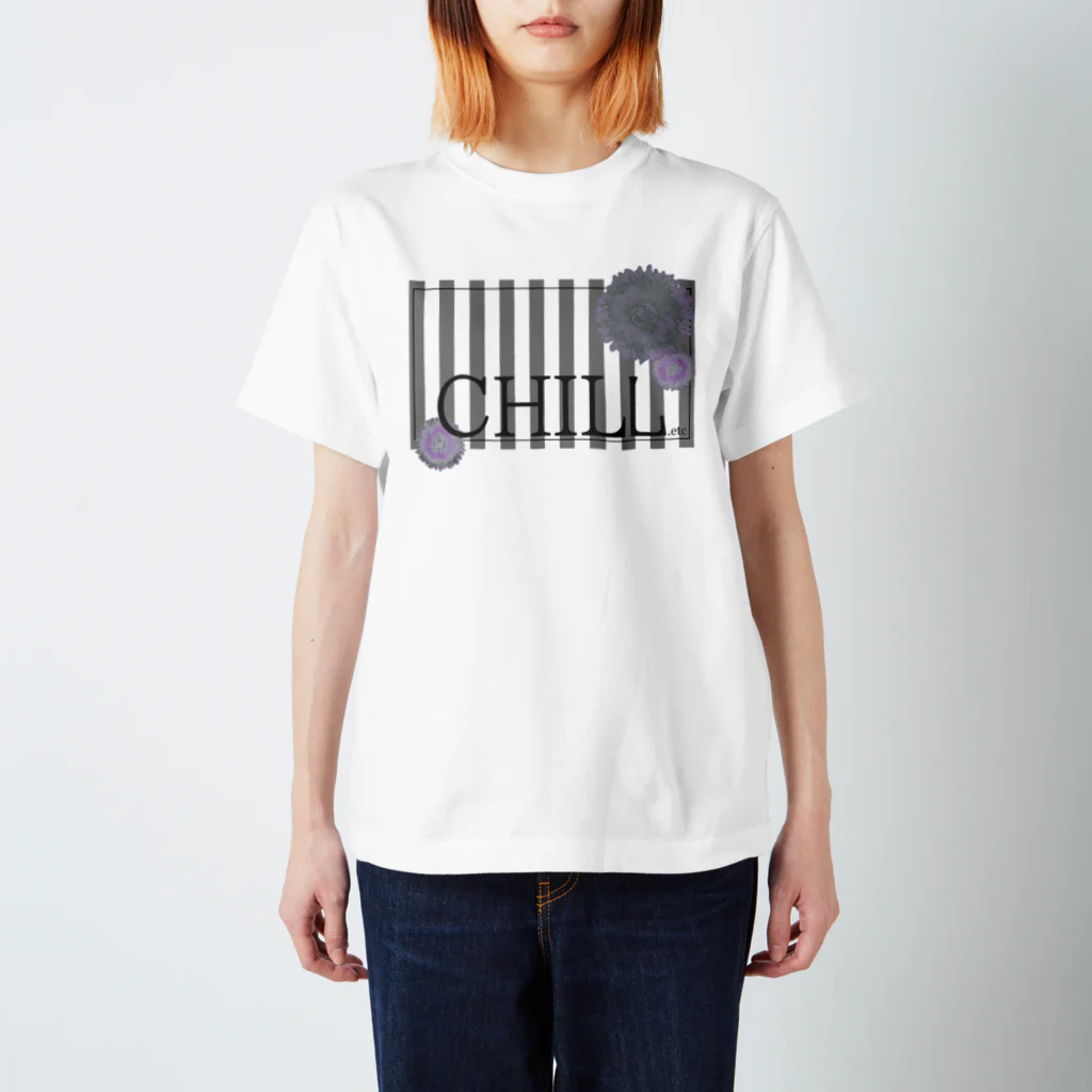 CHILL etc.の花柄ボーダー（モノクロ） Regular Fit T-Shirt