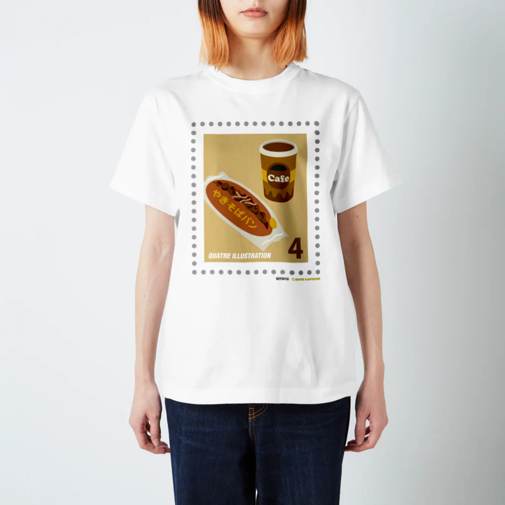 Quatre Illustrationのキャトル切手_やきそばパン スタンダードTシャツ