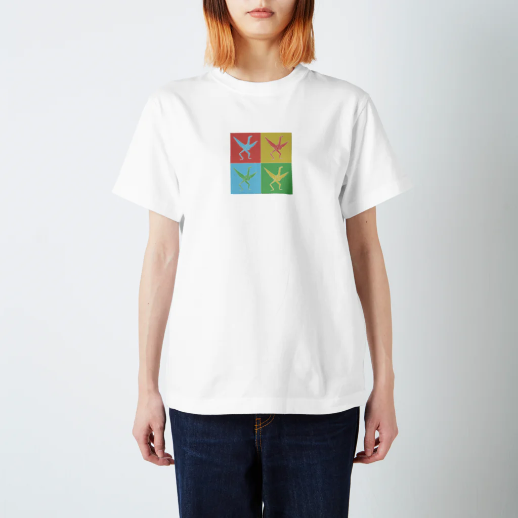 きまぐれおえかきの折り鶴の自立 スタンダードTシャツ