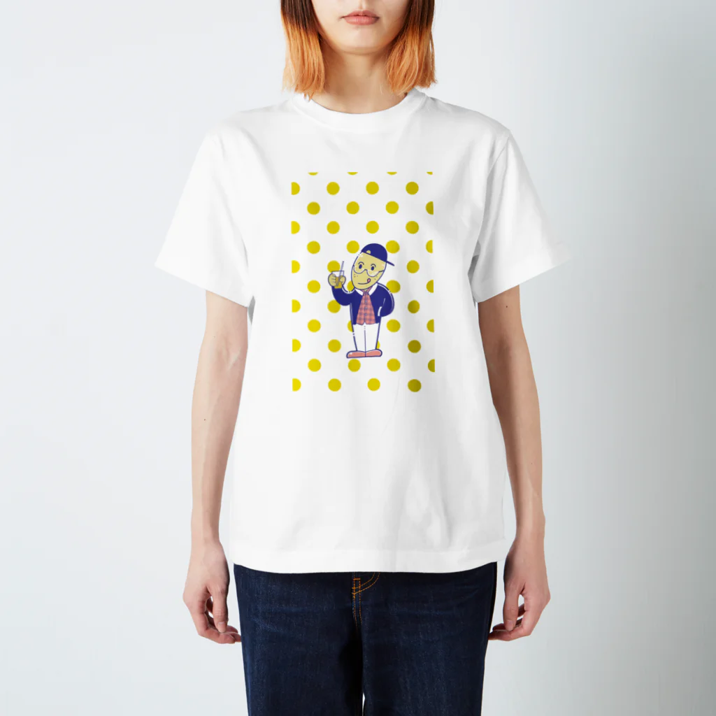 野田　尚花のレモンくん80年代イラスト風　ドット スタンダードTシャツ