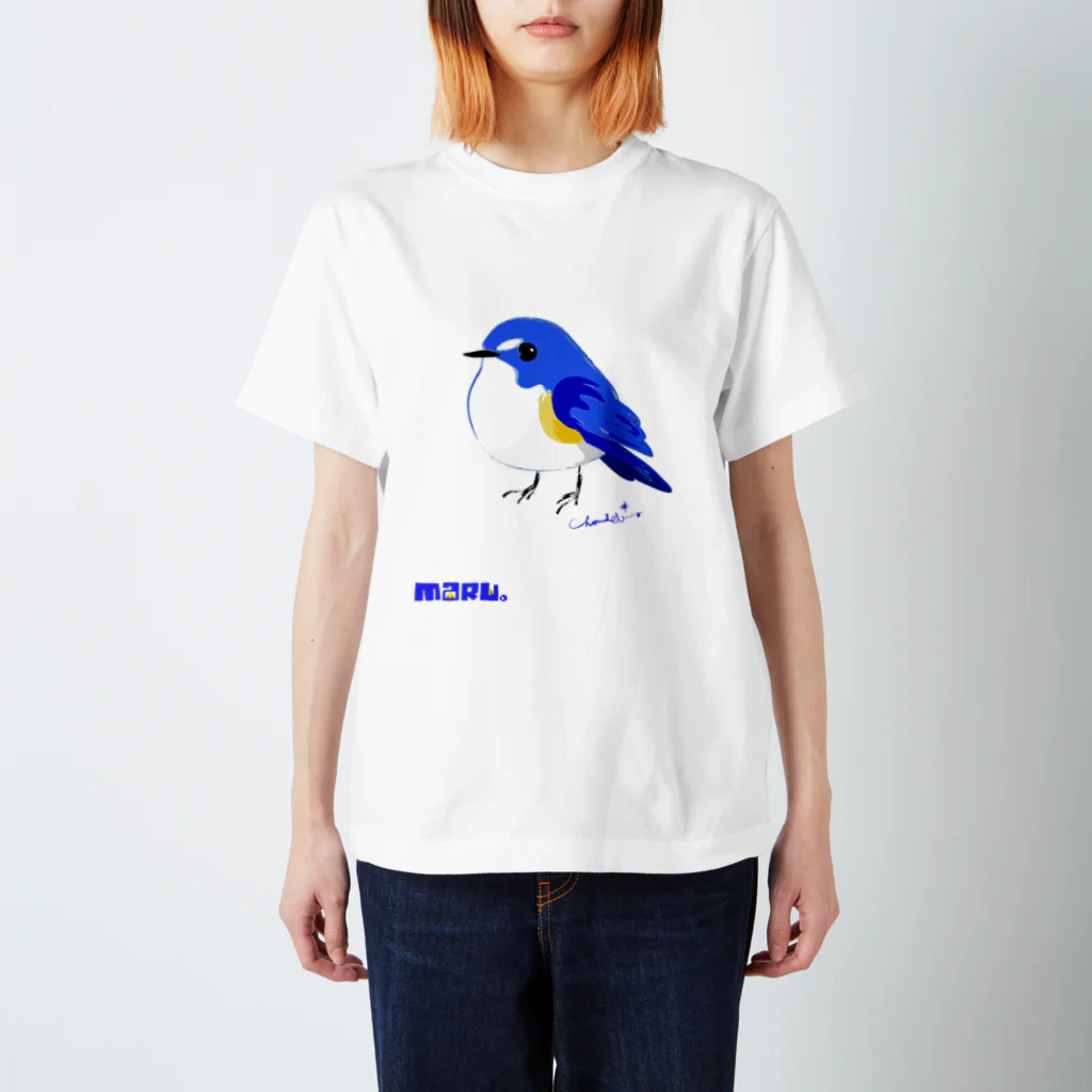 LittleLoroのまる過ぎる青い鳥 ルリビタキ スタンダードTシャツ