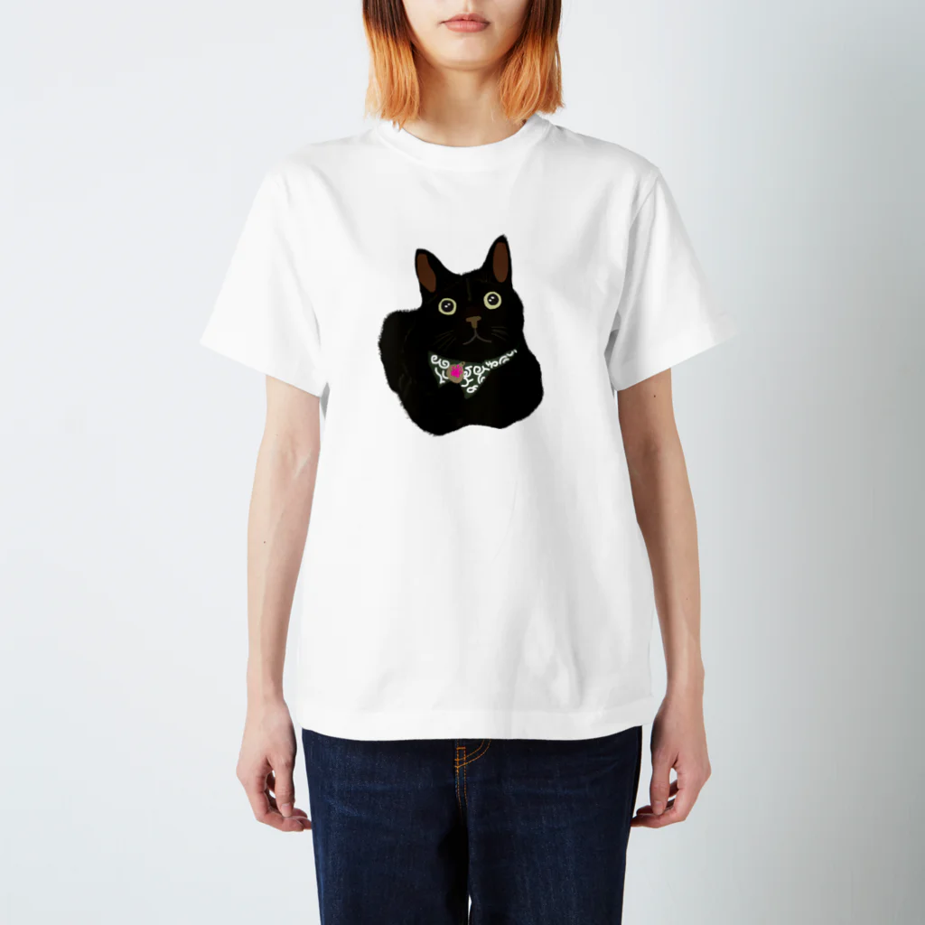 小鳥と映画館のお目目クリクリ黒猫 スタンダードTシャツ