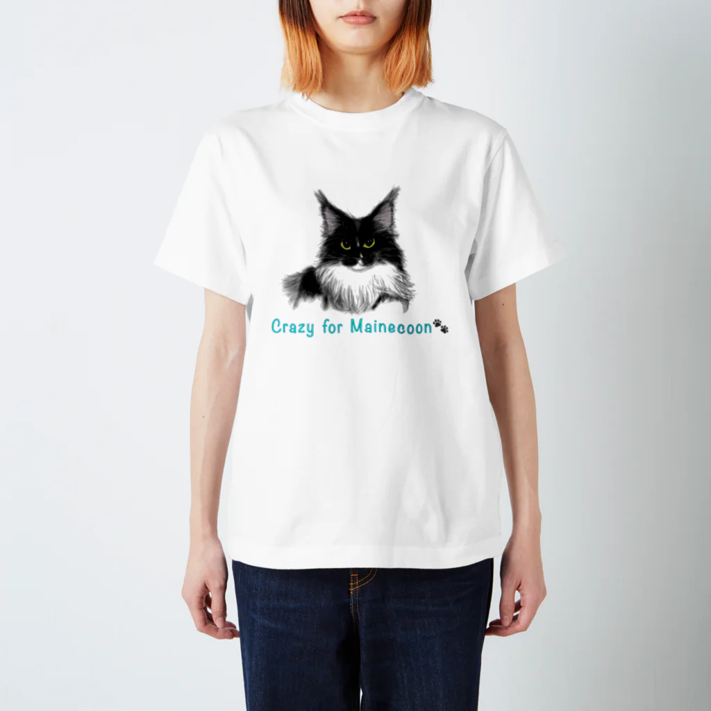 Crazy❤︎for Maincoon 猫🐈‍⬛Love メインクーンに夢中のmainecoon🐾Black&White Regular Fit T-Shirt