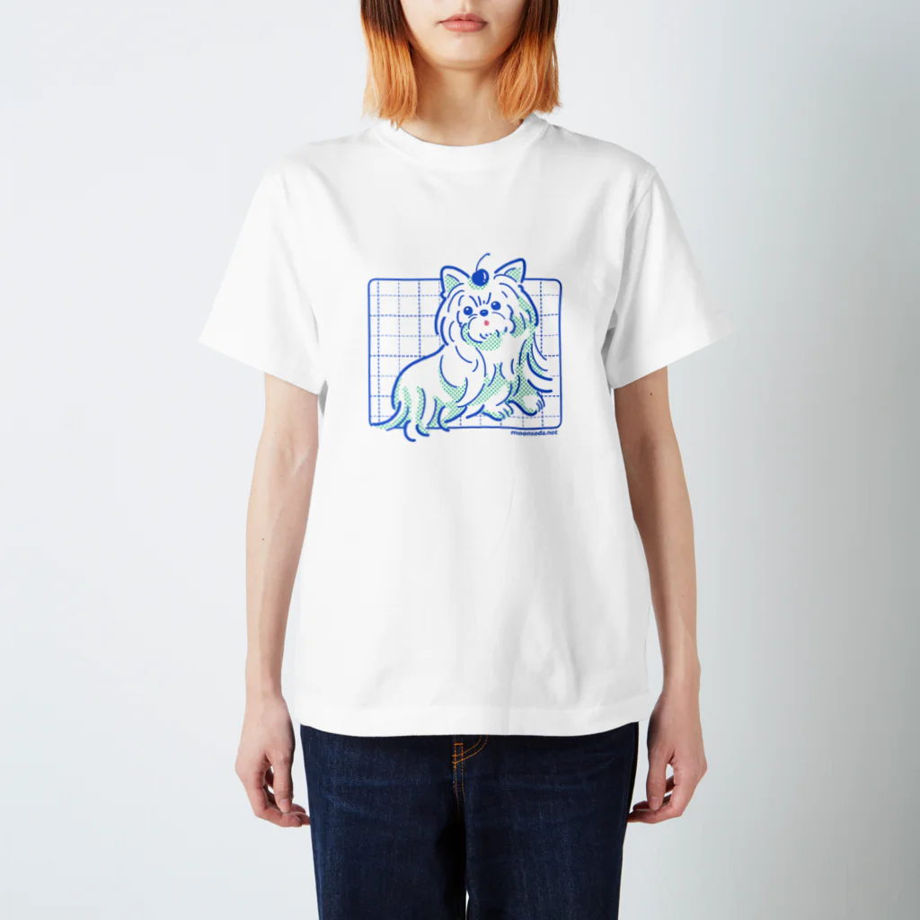 moonsodaのヨークシャーテリアのチェリー添え-BLUE Regular Fit T-Shirt