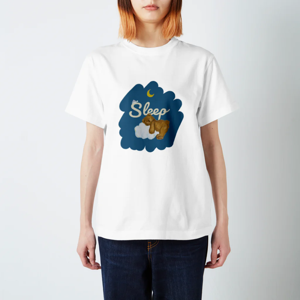 papiko くまさんのsleep　おやすみ　ぬいぐるみ　テディベア　ブルー スタンダードTシャツ