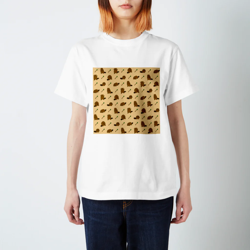 ゆるいイラストのアイテム - イラストレーターハセガワのビーバーと小枝 Regular Fit T-Shirt