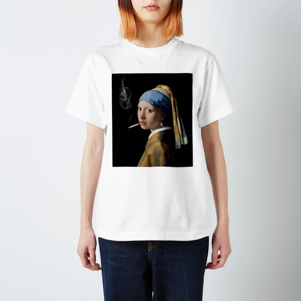 DRIPPEDのくわえタバコの少女 咥えタバコの少女-真珠の耳飾りの少女- スタンダードTシャツ