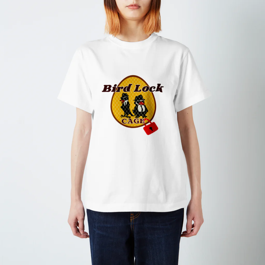 レコードの巣のBird Lock Cage 赤くちばし スタンダードTシャツ