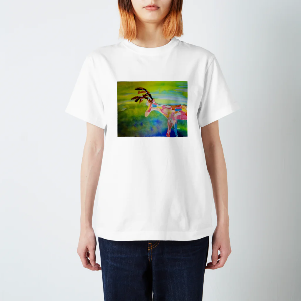 【全盲の絵描き】オバケのタムタムの【全盲の画家】庭にシカが来た スタンダードTシャツ