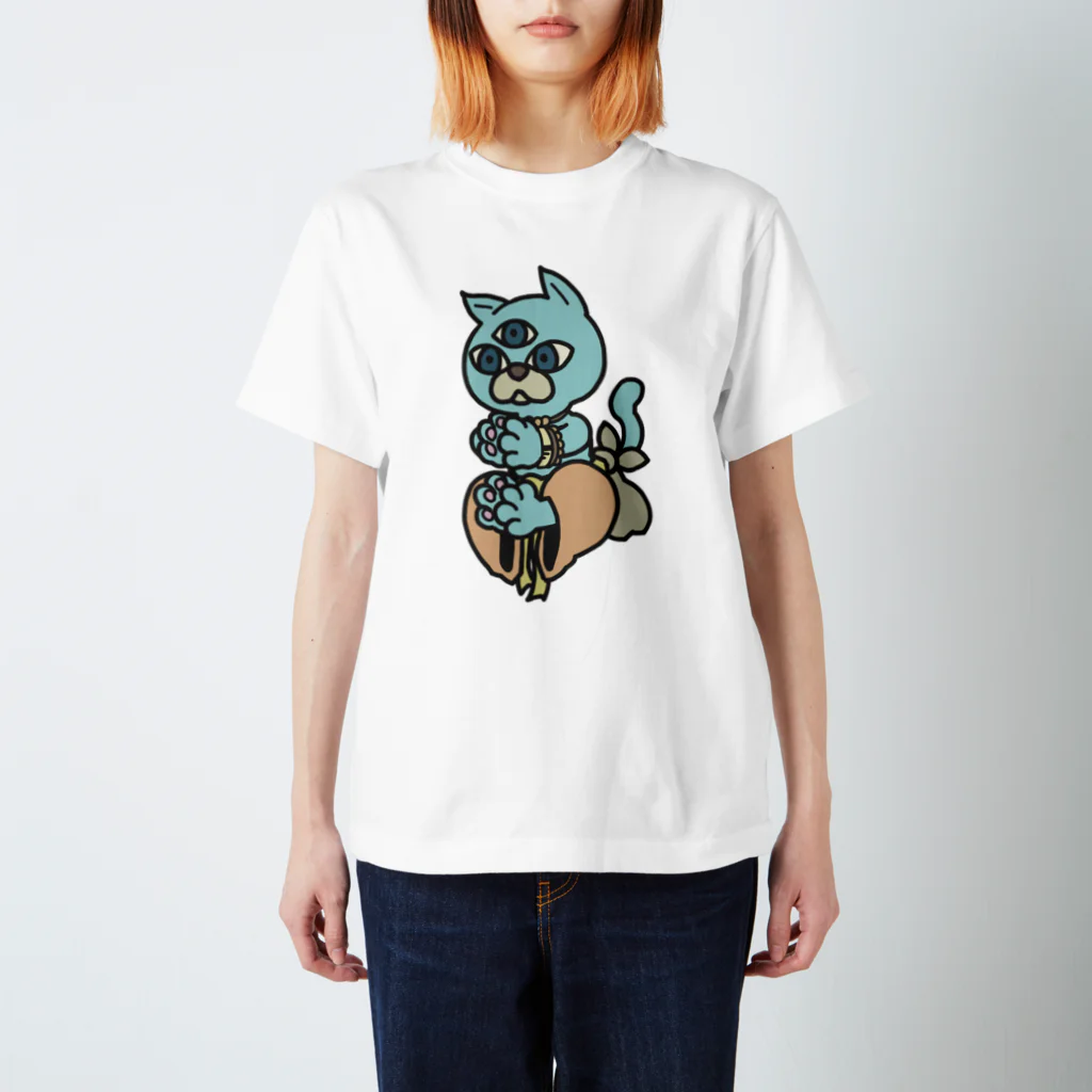 しっきーのみつめねこ青 スタンダードTシャツ