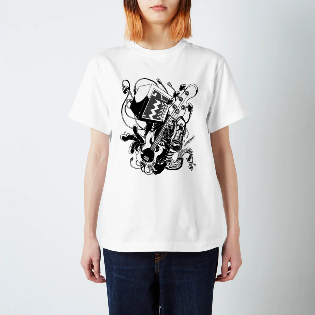 白黒灰脂オリジナルイラストグッズSHOP『熊猫動物園』の【ROCKOLOID SAULUS】type-BASS スタンダードTシャツ