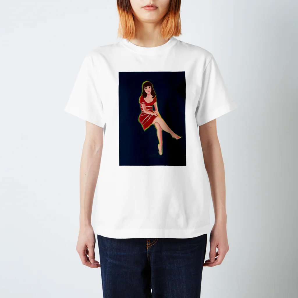 23’s マーケットのネイビーレッドの女 スタンダードTシャツ