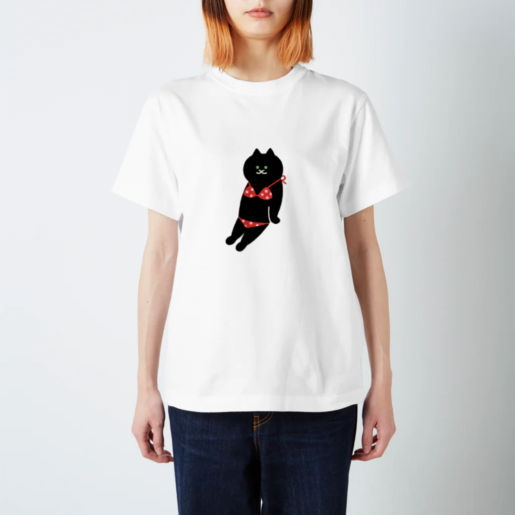 SUIMINグッズのお店の【大】赤いビキニのねこ スタンダードTシャツ