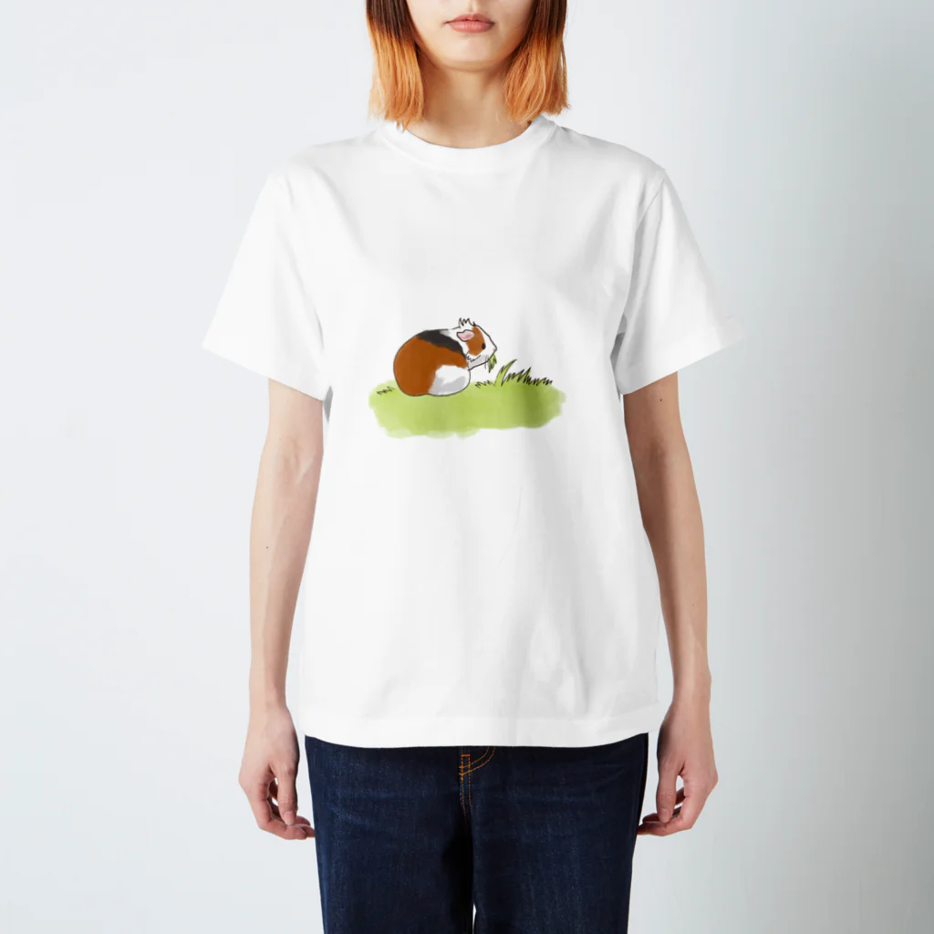 大村ぴよこ@絵本・イラストの道草を食べるモルモット スタンダードTシャツ