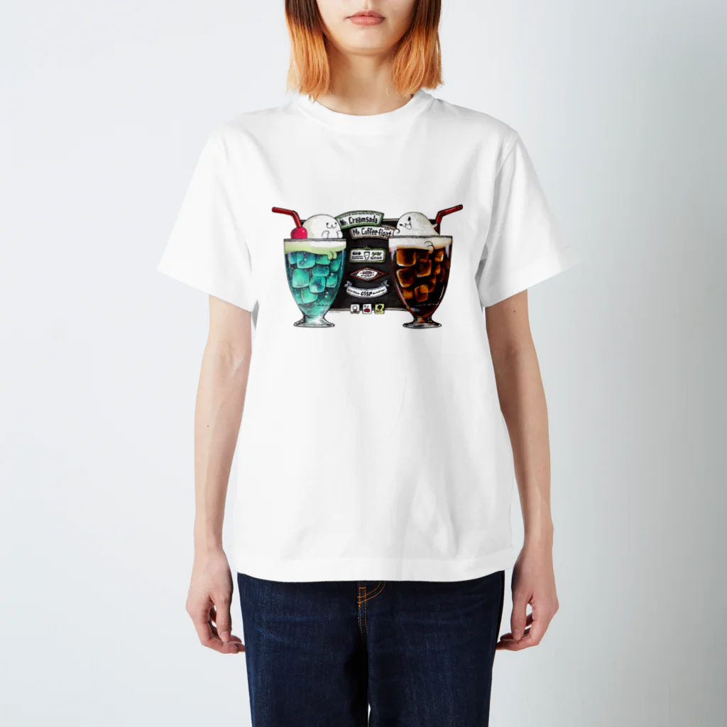 3to10 Online Store SUZURI店のクリームソーダ先輩＆コーヒーフロート先生 Regular Fit T-Shirt