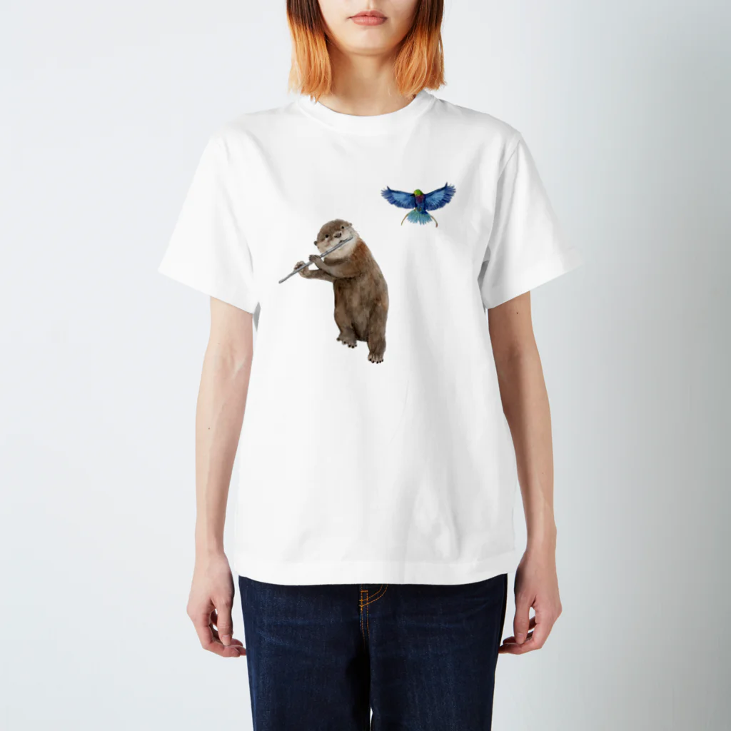  藤ねこりえ/ 𝙁𝙐𝙅𝙄𝙣𝙚𝙘𝙤𝙧𝙞𝙚のフルート奏者かわうそ スタンダードTシャツ