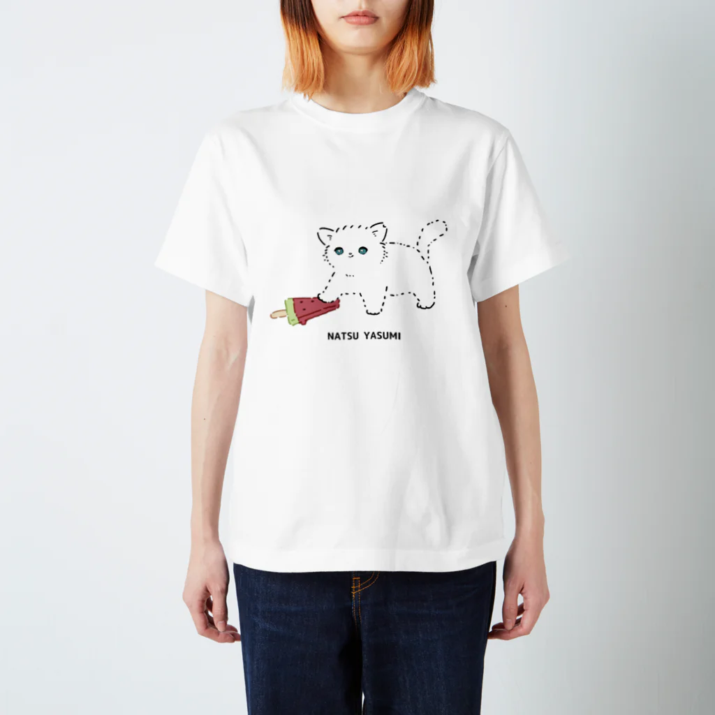 OHAYO CHAHANの夏休みに着るTシャツ(BIGねこちゃんver) スタンダードTシャツ