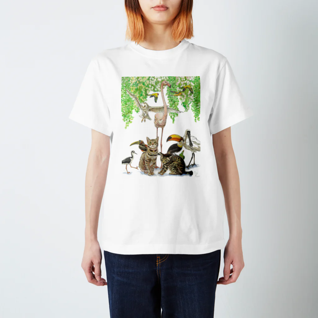 大江戸の鳥たちと猫たち スタンダードTシャツ