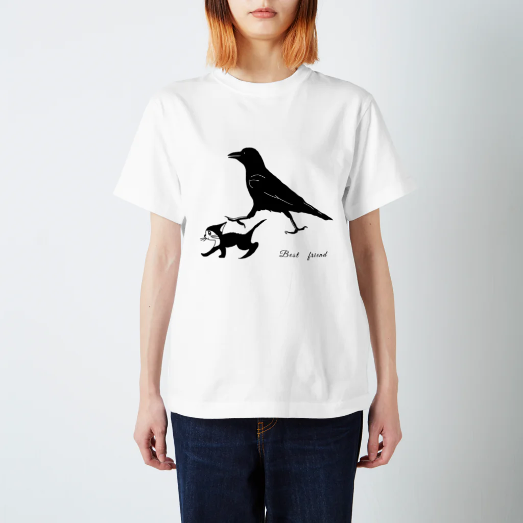 小鳥と映画館のベストフレンド カラスとクロネコ Regular Fit T-Shirt