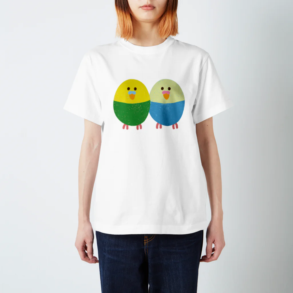 鳥さんインコさんダイスキ商店のたまご型インコさん(カップル) スタンダードTシャツ