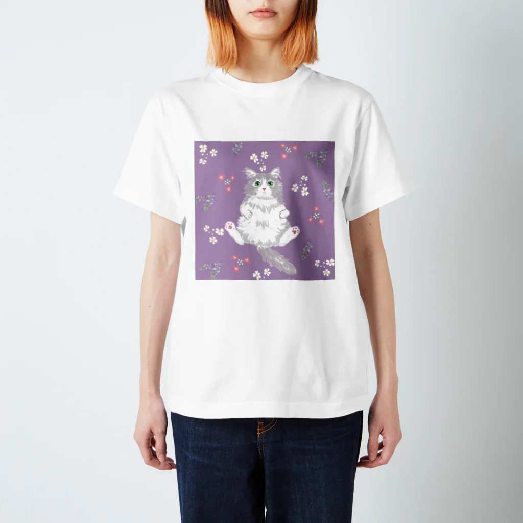 Mof mof daysのMof mof days　おっさんにゃんこ(灰色） Regular Fit T-Shirt