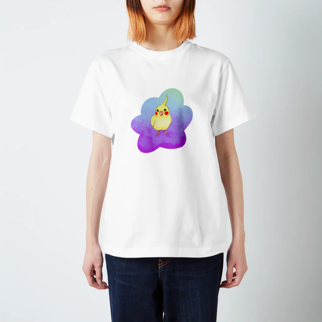 牡丹のオカメインコと花 スタンダードTシャツ