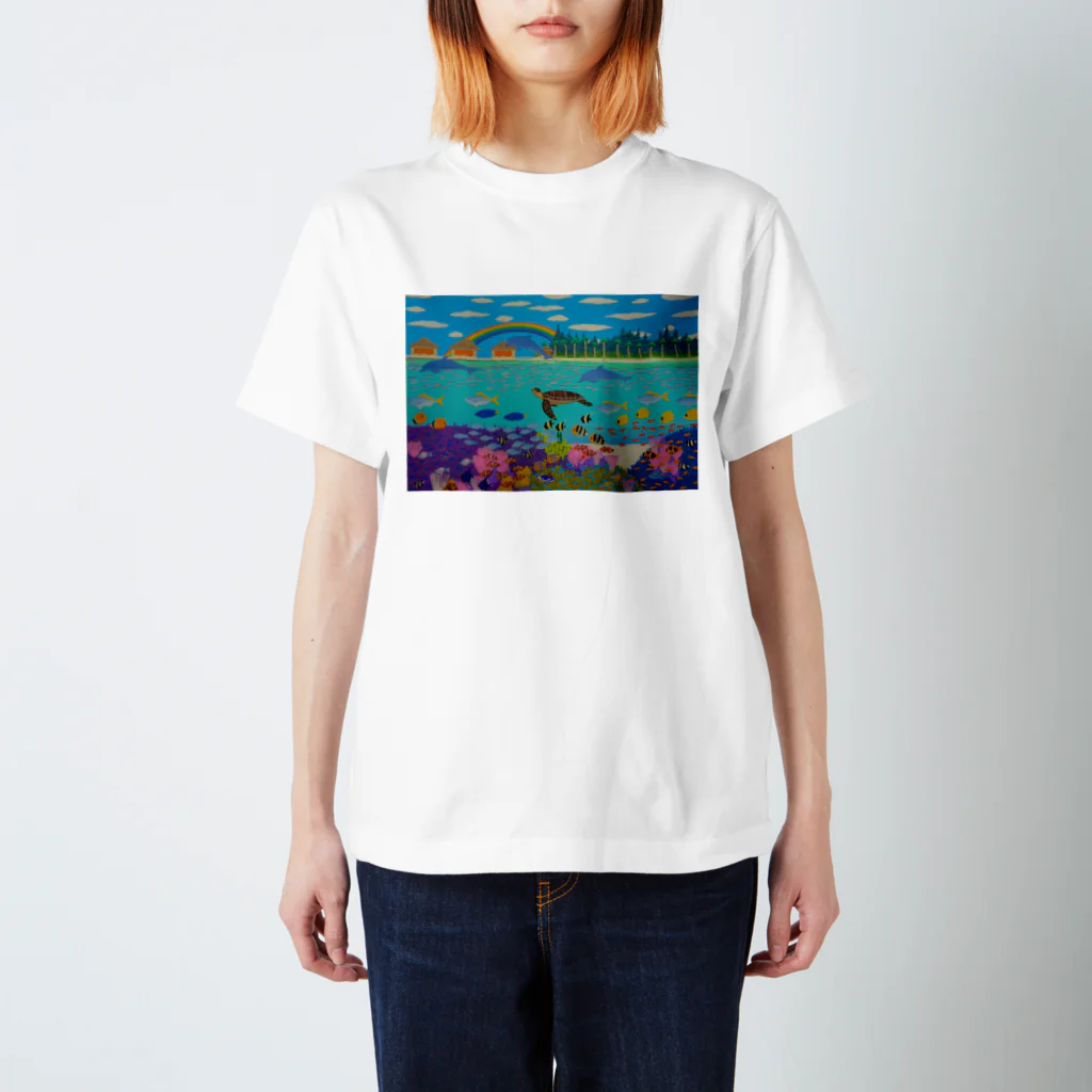 Junie貼り絵グッズのニューカレドニアのサンゴ礁 Regular Fit T-Shirt