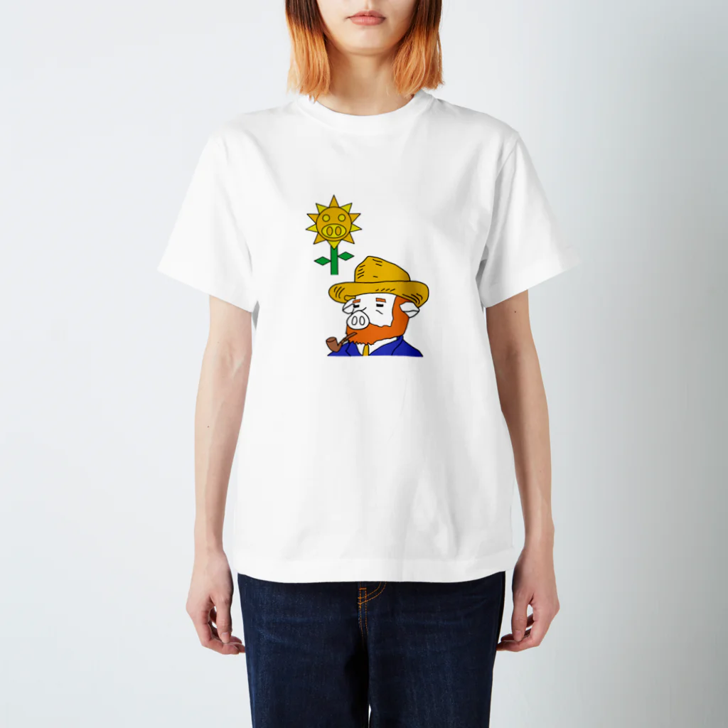 豚人イラストのパンダ武島のブタサンフラワーとブッホさん Regular Fit T-Shirt