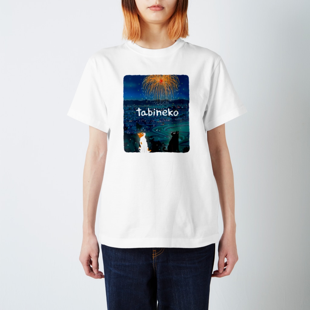 たびねこグッズSHOPのたびねこ-夏の打ち上げ花火 Regular Fit T-Shirt