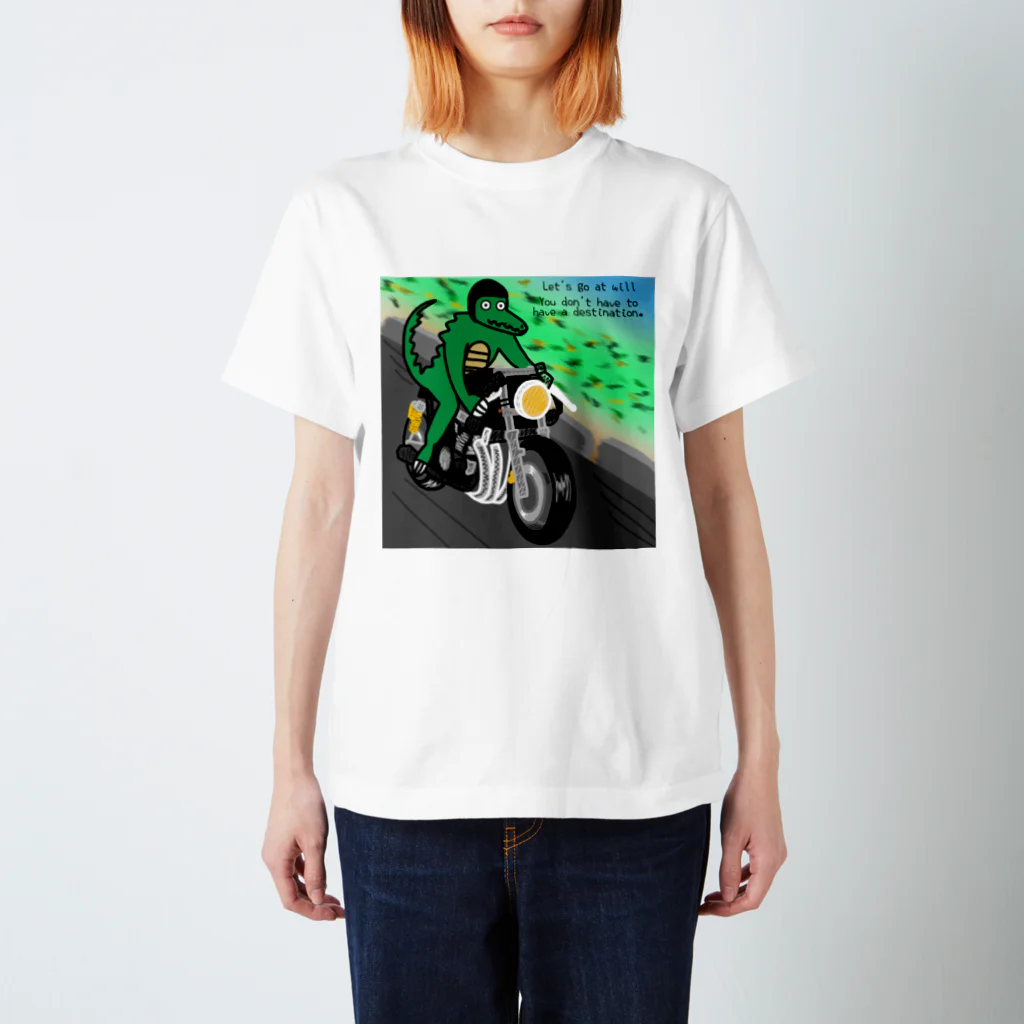 alligator_artのバイクに乗る鰐 スタンダードTシャツ