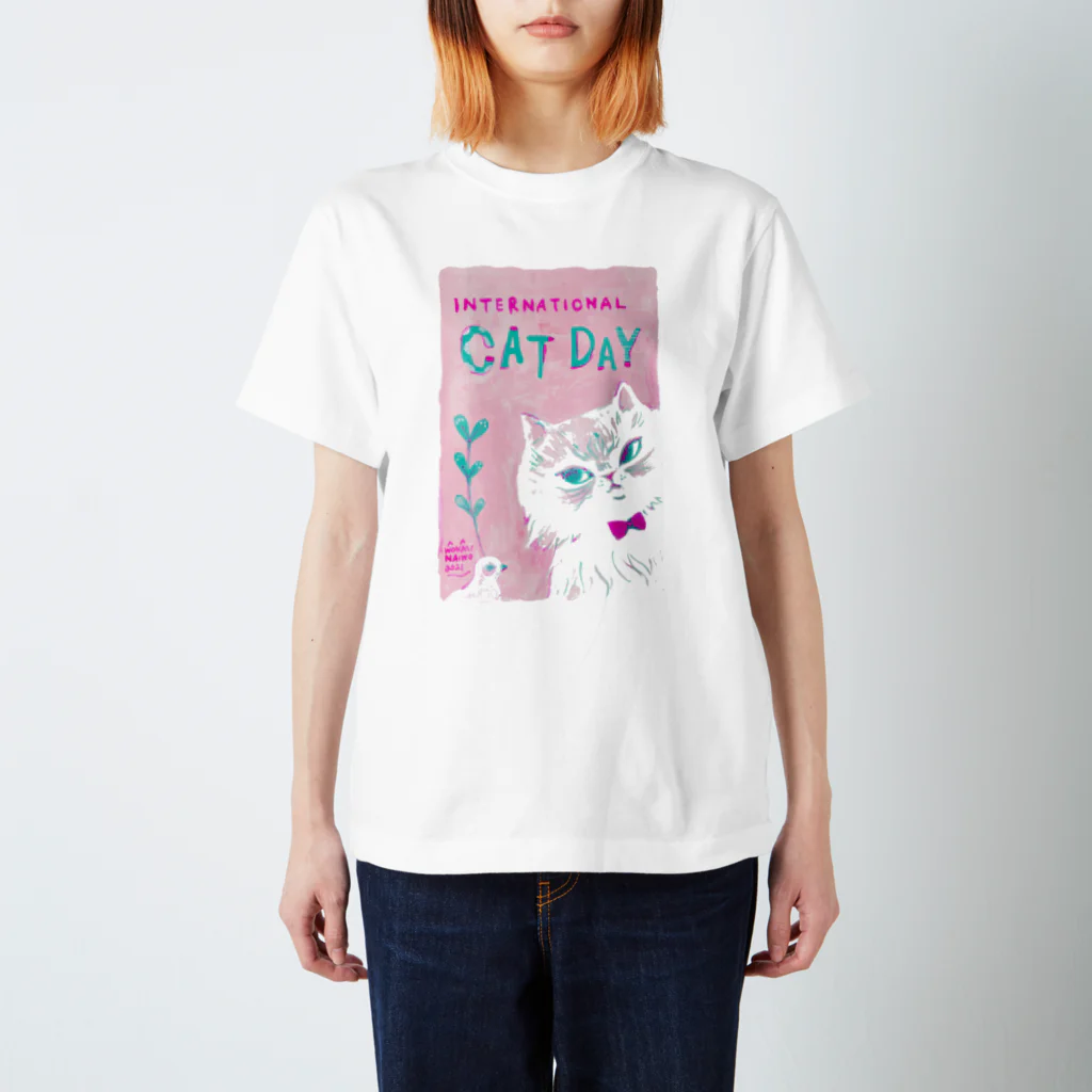 wokasinaiwoのセカイとネコ（ピンク） スタンダードTシャツ