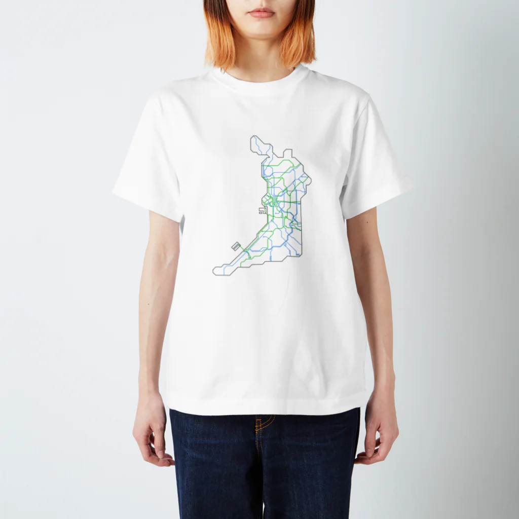 やま・かわ・どうろの【基盤風】大阪配線図 スタンダードTシャツ
