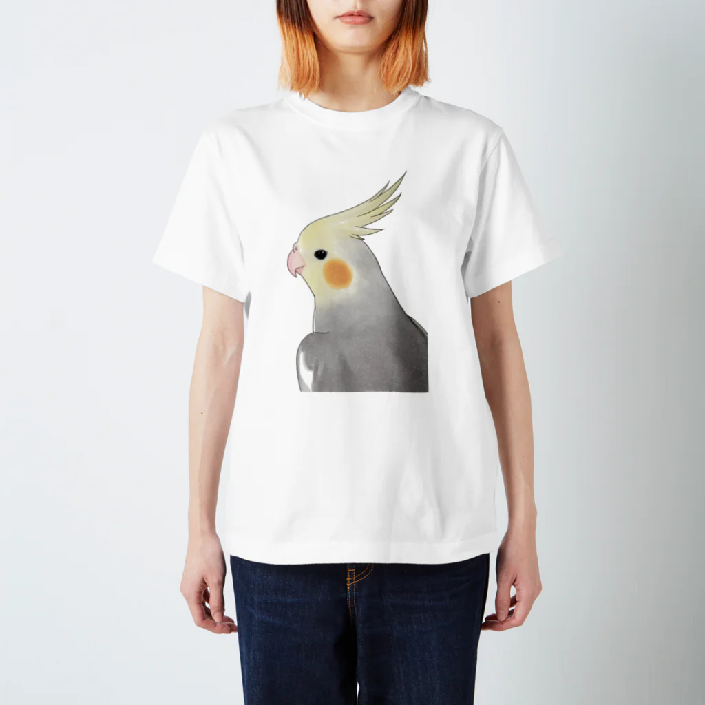 まめるりはことりの見つめるオカメインコちゃん【まめるりはことり】 スタンダードTシャツ