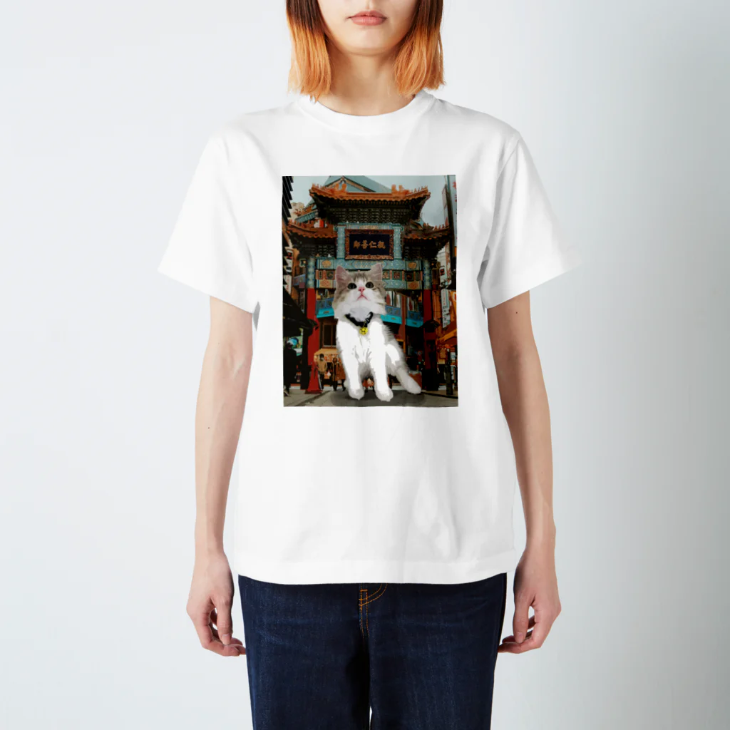 ToMoMiSaのCat looking upx横浜中華街 -猫【ご当地シリーズin横浜】 スタンダードTシャツ