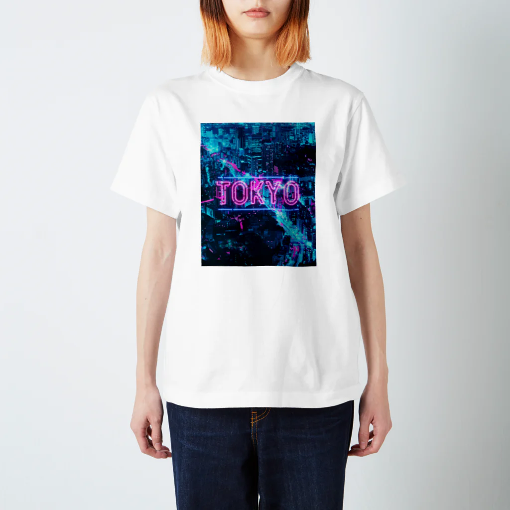 CapybaracoupleのSynthwave 東京夜景 スタンダードTシャツ