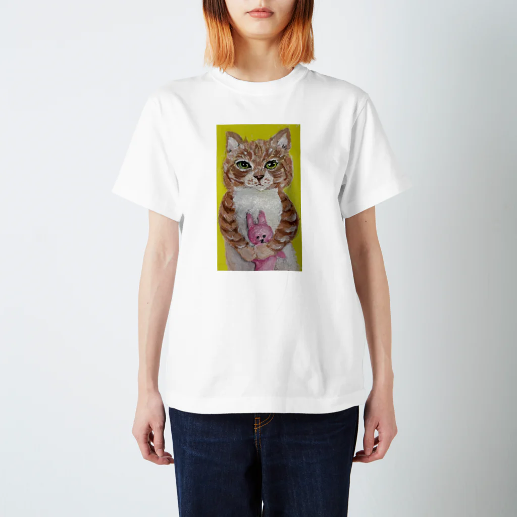 aomanecoのうさちゃんと一緒ねこ スタンダードTシャツ