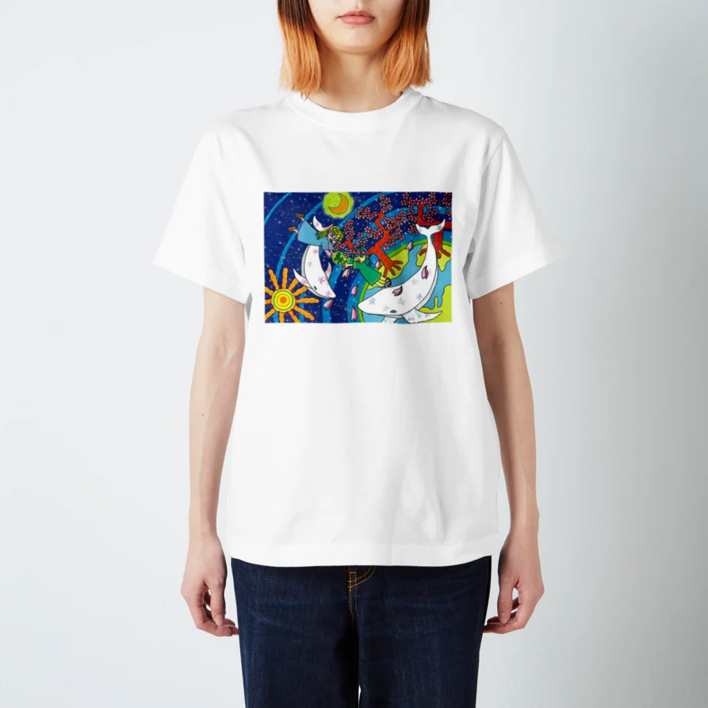 kouの落描き帳の桜の女神と白いクジラ スタンダードTシャツ