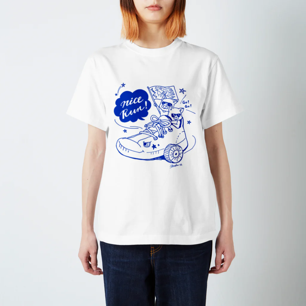 Hitotsuki Designのカラーが選べる/Twin pigs (プリント:Blue） スタンダードTシャツ