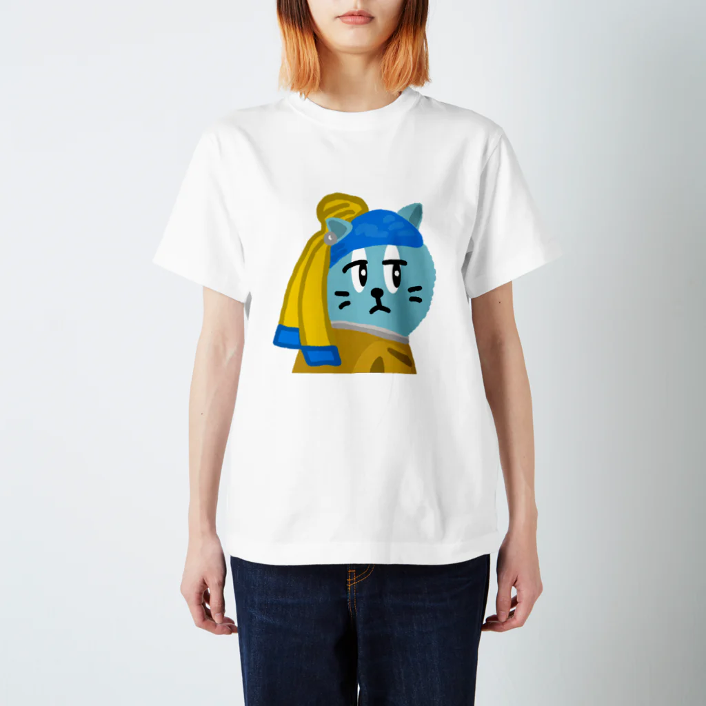 えんぴつの真珠の耳飾りのネコ　graffitianimal スタンダードTシャツ