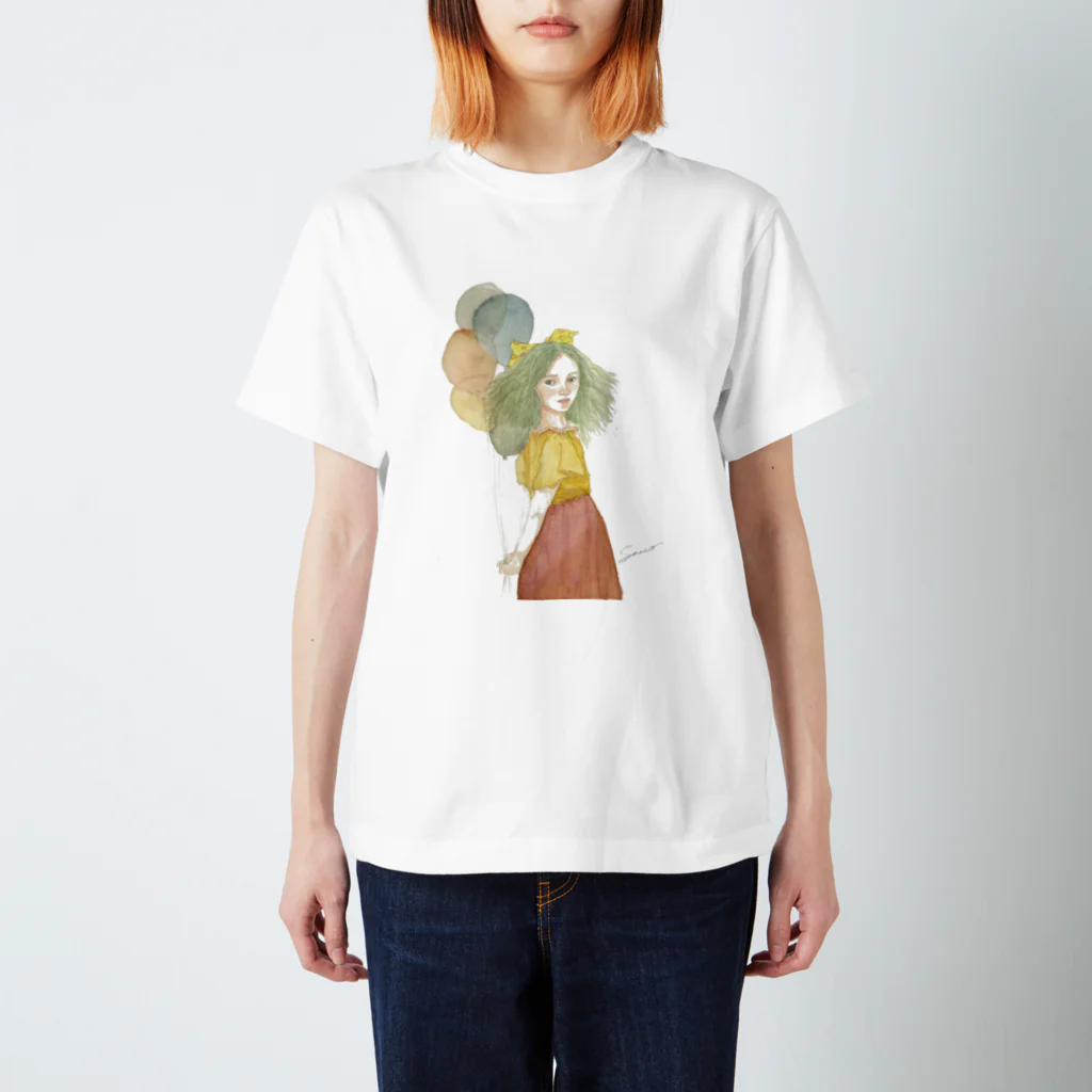 sacco_in offical goodsの風船と少女　Girl with Balloon スタンダードTシャツ