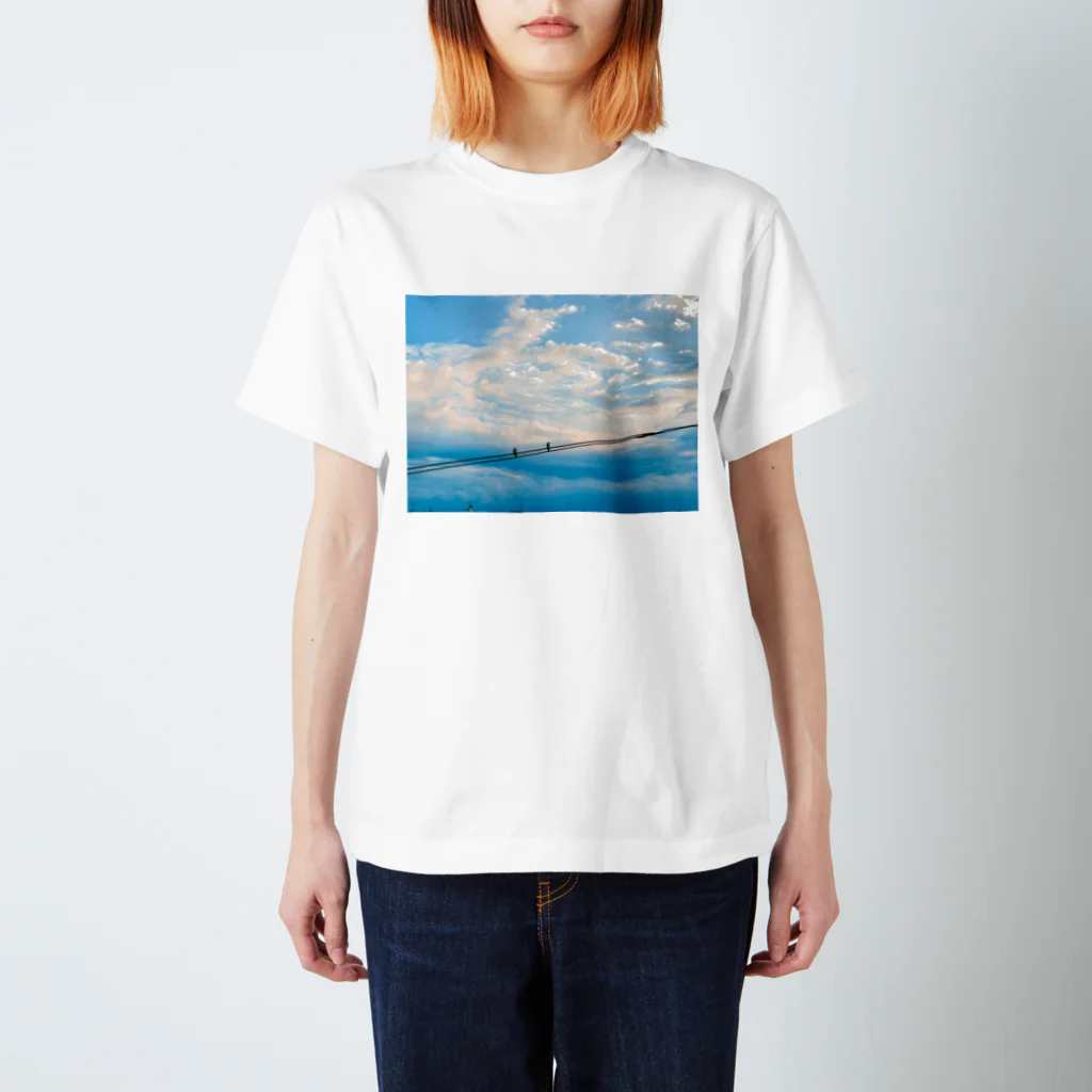 shirado_kazukiの2羽の鳥と電線 Regular Fit T-Shirt