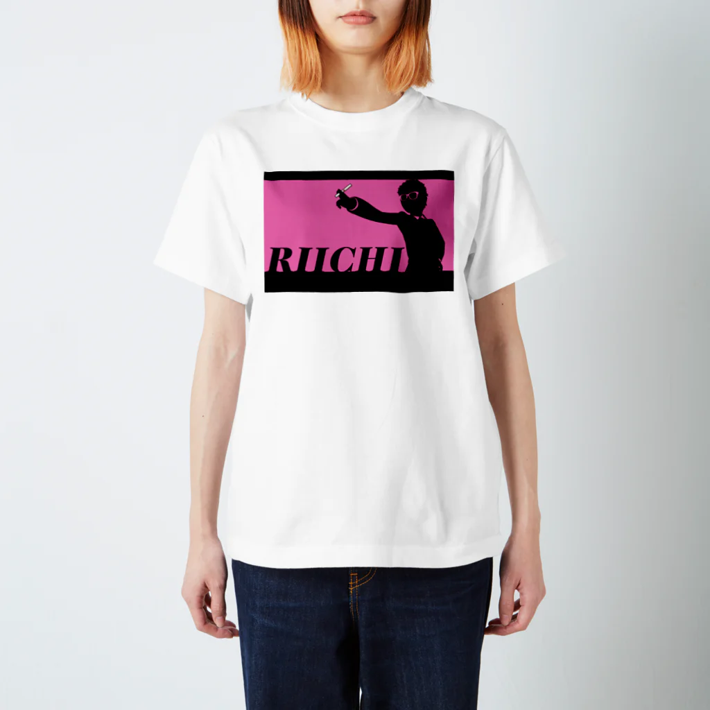 麻雀カッコイイシリーズのRIICHI　ピンク スタンダードTシャツ