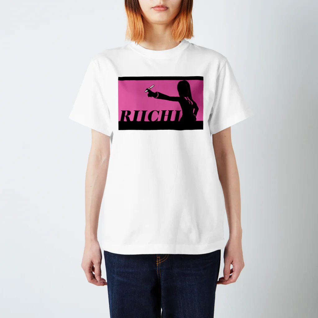 麻雀カッコイイシリーズのRIICHI　ピンク　女性 スタンダードTシャツ