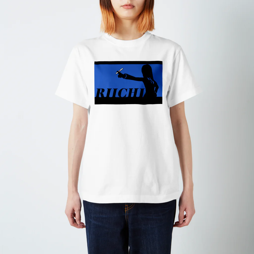 麻雀カッコイイシリーズのRIICHI　青　女性 スタンダードTシャツ