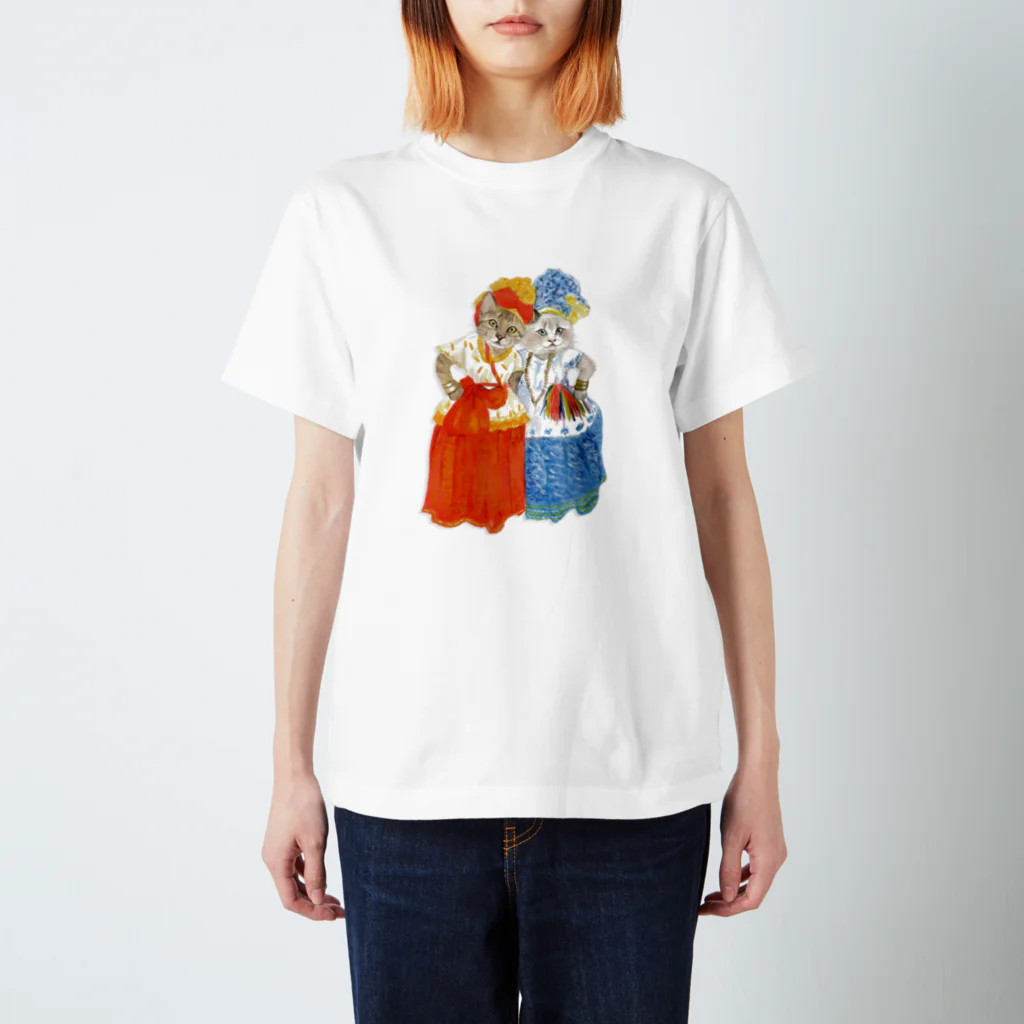  藤ねこりえ/ 𝙁𝙐𝙅𝙄𝙣𝙚𝙘𝙤𝙧𝙞𝙚の民族衣装ネコ　ブラジル Regular Fit T-Shirt