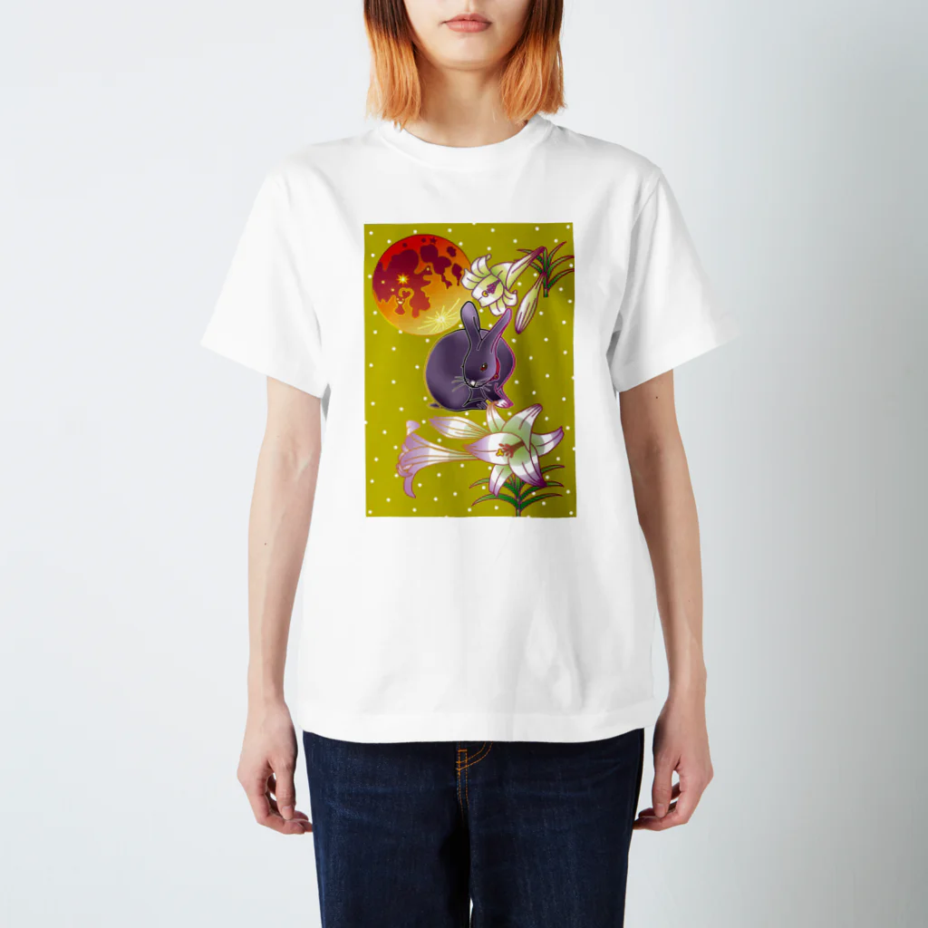 KANAT  LAMHITAのうさぎと満月と鉄砲百合 スタンダードTシャツ