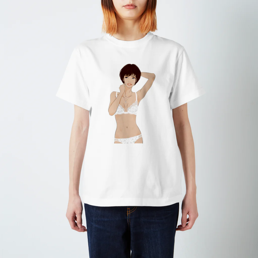 Shigenori Negishi Illust ShopeのGirls IN White-UP-00 Regular Fit T-Shirt