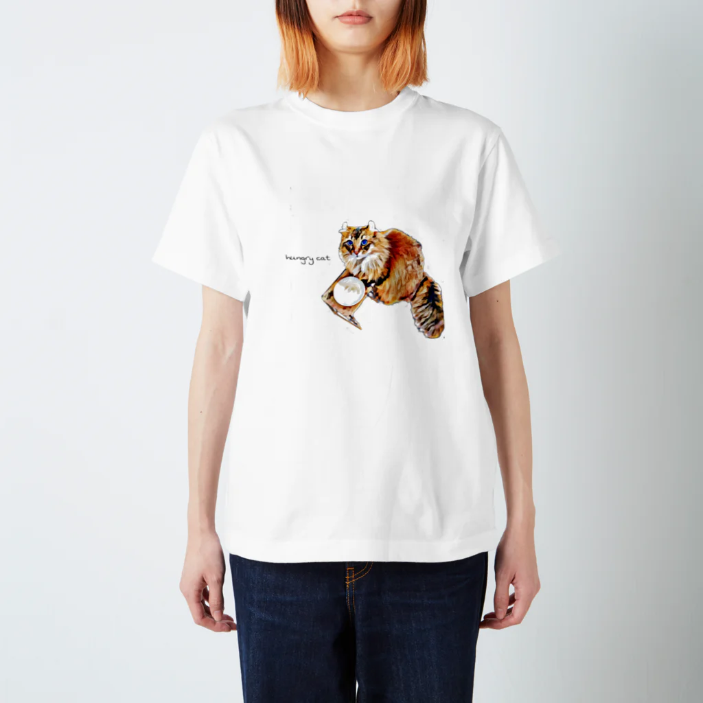 二尾舞子のhungry cat(茶・背景なし) スタンダードTシャツ