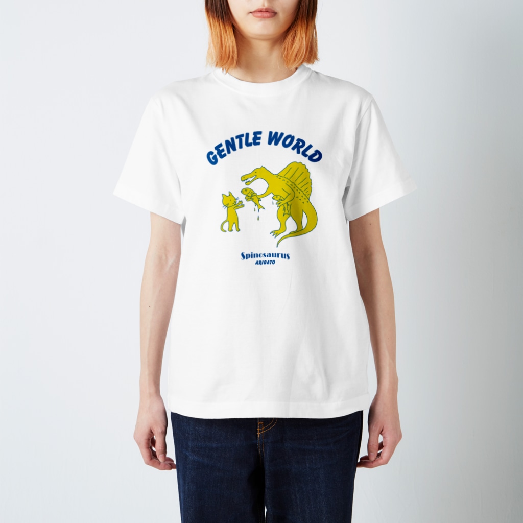 LONESOME TYPEのやさしい世界(ネコとスピノサウルス) UKR🇺🇦 Regular Fit T-Shirt